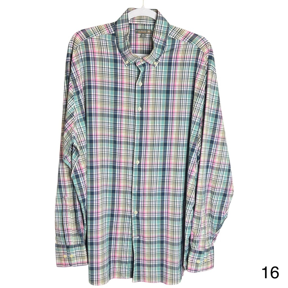 peter millar xxl mens plaid summer comfort collar button front long sleeve shirt